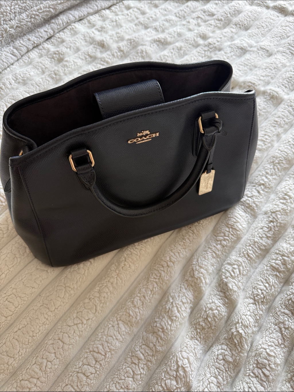 Coach Black Leather Satchel With Gold Hardware
